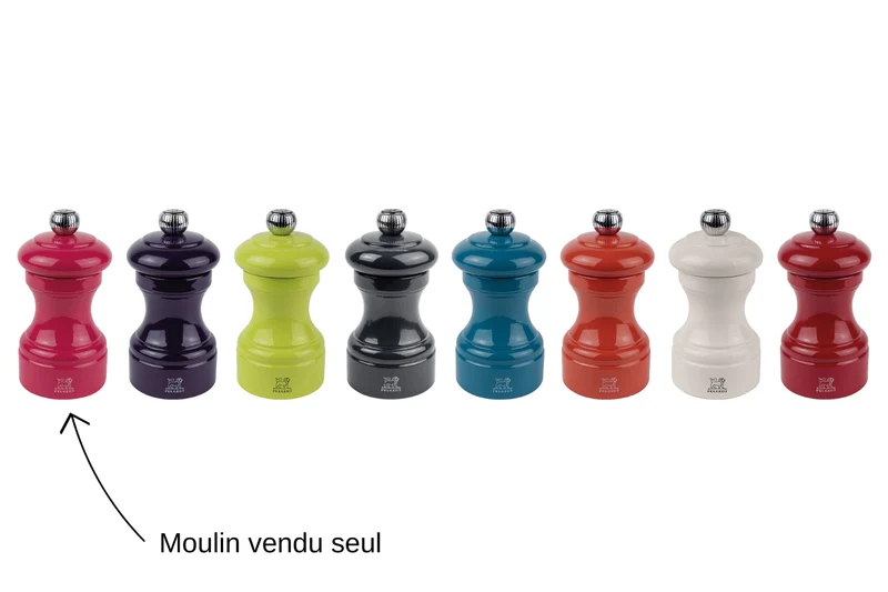 Moulin à sel sec manuel Peugeot Bistro en bois de hêtre laqué rose bonbon 10cm