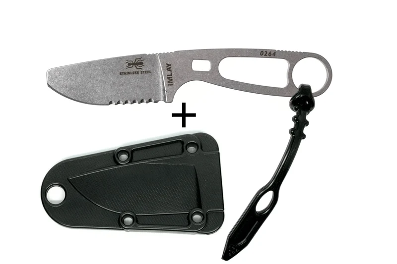 Couteau Esee Imlay ESEE-IMLAY lame semi-dentée 6,2cm manche ajouré inox + étui noir