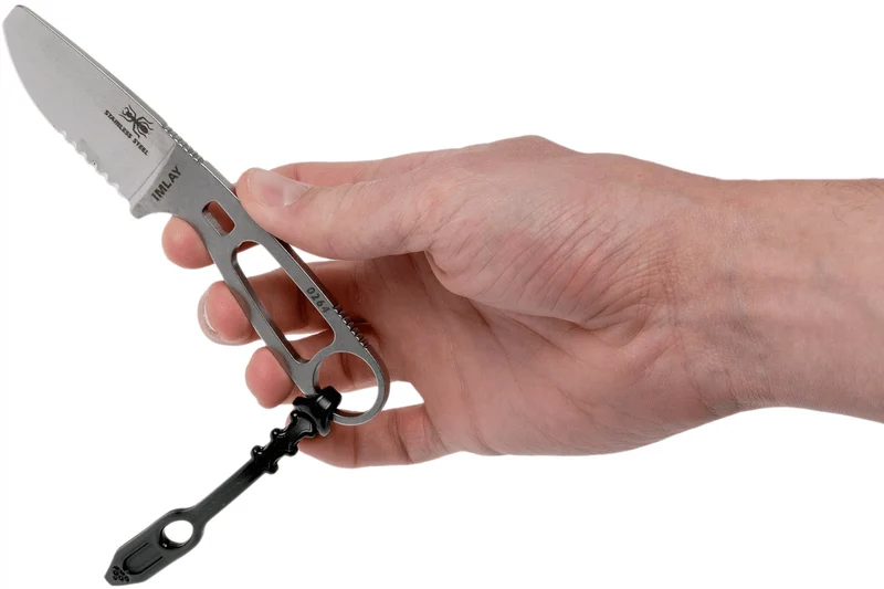 Couteau Esee Imlay ESEE-IMLAY-OR lame semi-dentée 6,2cm manche ajouré inox + étui orange