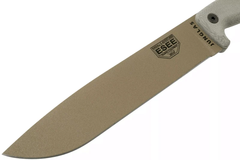 Machette Esee Junglas JUNGLAS-DE-E lame acier carbone Dark Earth 26,5cm manche micarta gris + étui