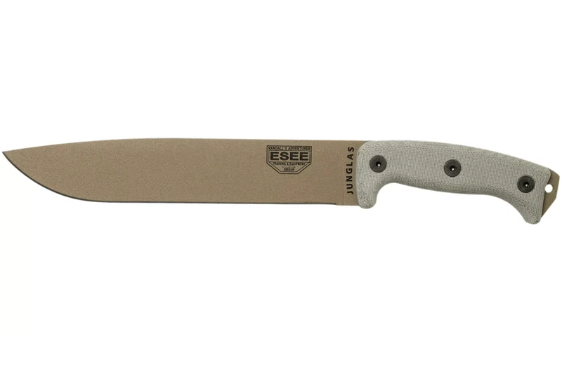 Machette Esee Junglas JUNGLAS-DE-E lame acier carbone Dark Earth 26,5cm manche micarta gris + étui