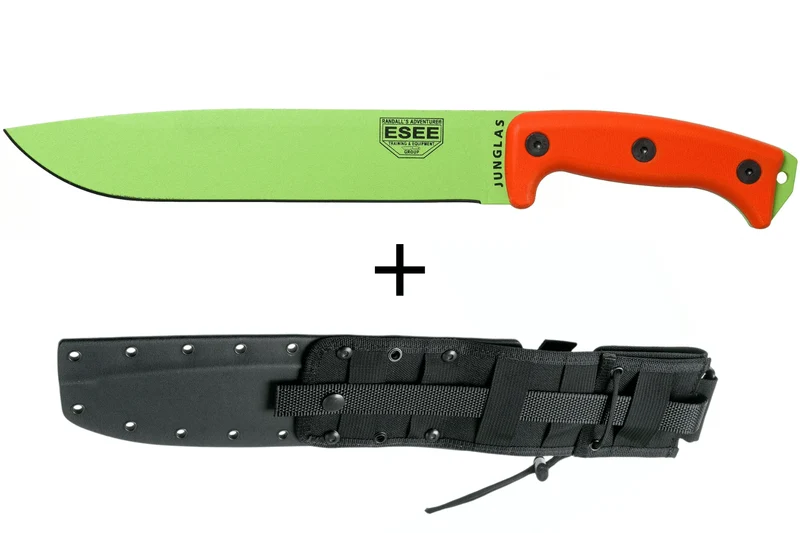 Machette Esee Junglas JUNGLAS-VG-E lame carbone venom green 26,5cm manche G10 orange + étui
