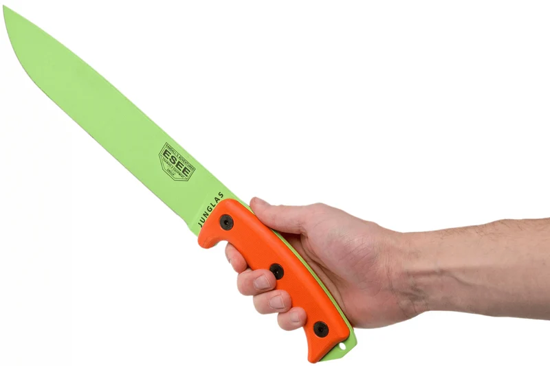 Machette Esee Junglas JUNGLAS-VG-E lame carbone venom green 26,5cm manche G10 orange + étui