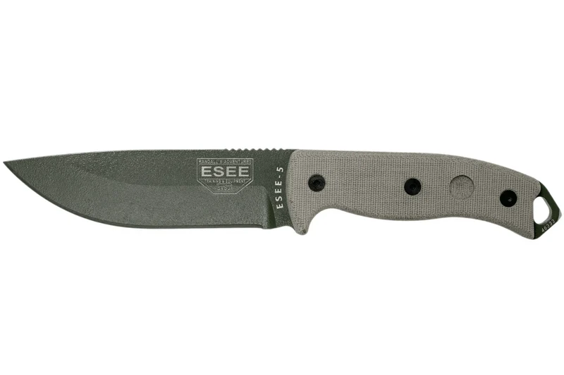 Couteau Esee 5 ESEE-5P-OD-E lame acier carbone vert 13,7cm manche micarta gris + étui