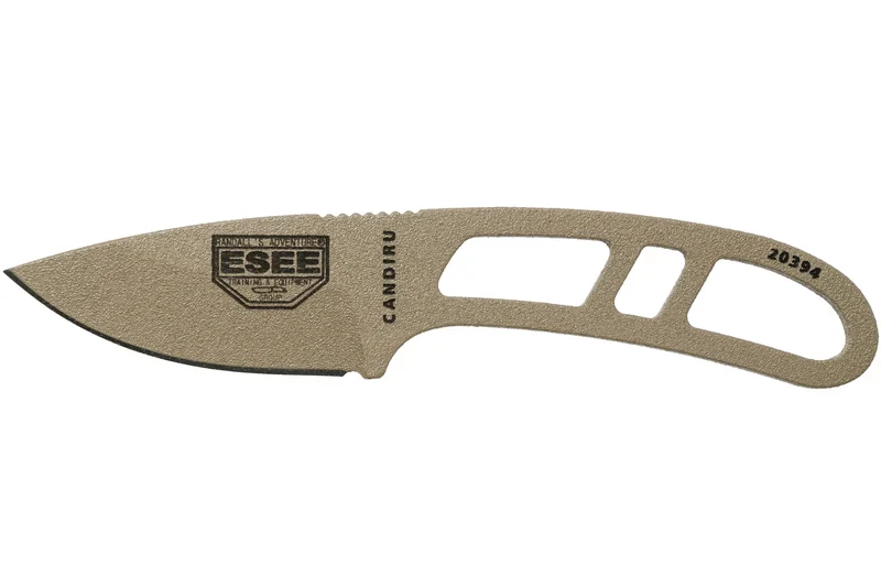 Couteau de cou Esee Candiru Dark Earth CAN-DE lame acier carbone 5,1cm manche ajouré en acier + étui
