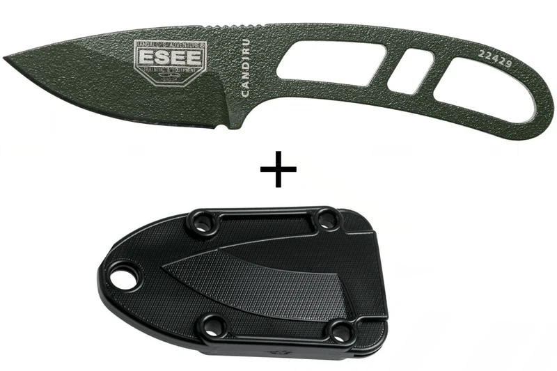 Couteau de cou Esee Candiru CAN-OD lame acier carbone 5,1cm manche en acier vert + étui