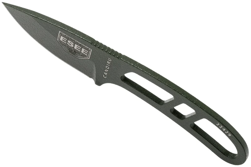 Couteau de cou Esee Candiru CAN-OD lame acier carbone 5,1cm manche en acier vert + étui