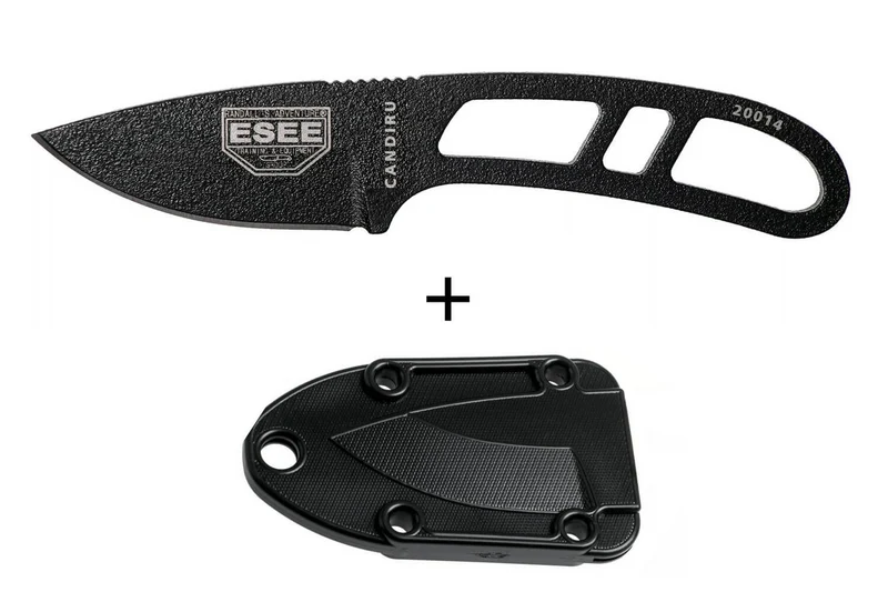 Couteau de cou Esee Candiru CAN-BE lame acier carbone 5,1cm manche ajouré en acier + étui