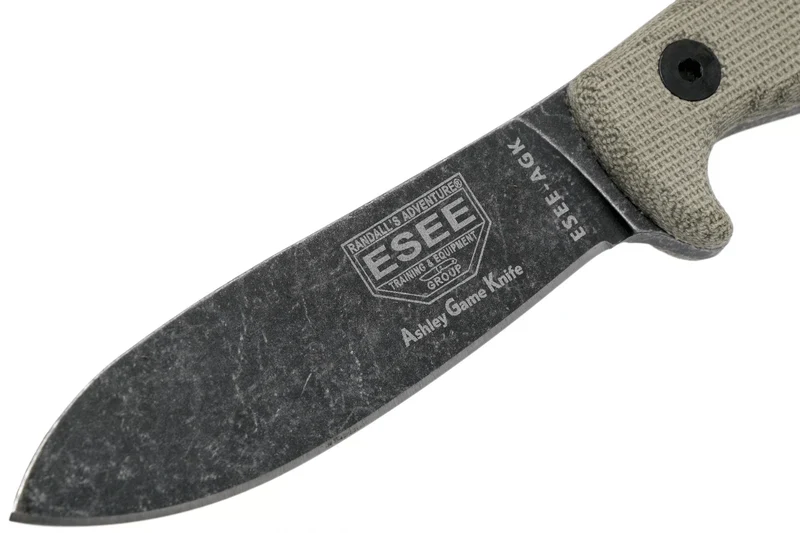 Couteau Esee Ashley Game ESEE-AGK lame acier carbone noir 9,1cm manche micarta gris + étui cuir