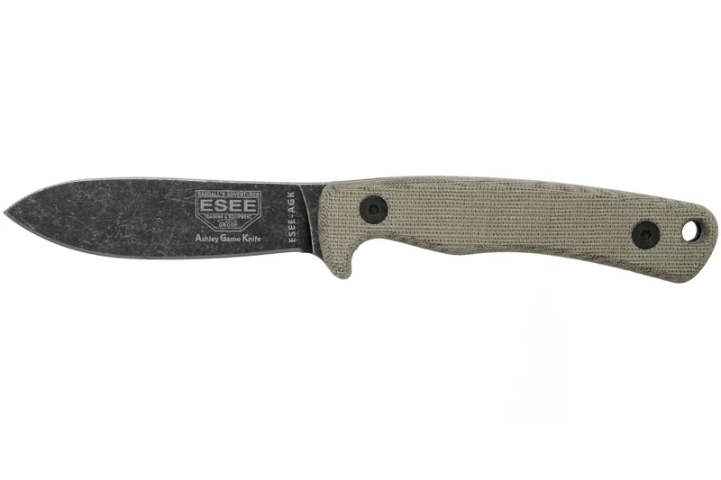 Couteau Esee Ashley Game ESEE-AGK lame acier carbone noir 9,1cm manche micarta gris + étui cuir