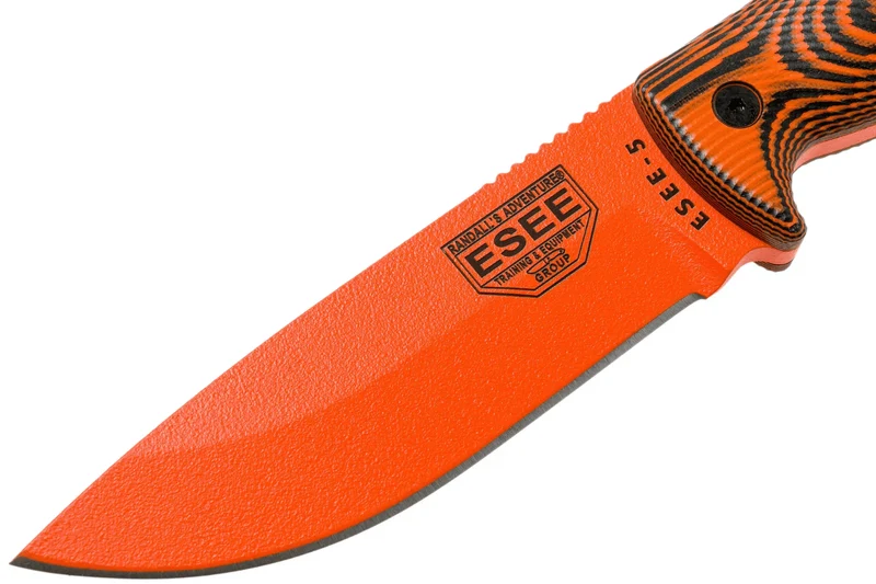 Couteau Esee 5 5POR-006 lame acier carbone orange 13,2cm manche G10 noir/orange + étui
