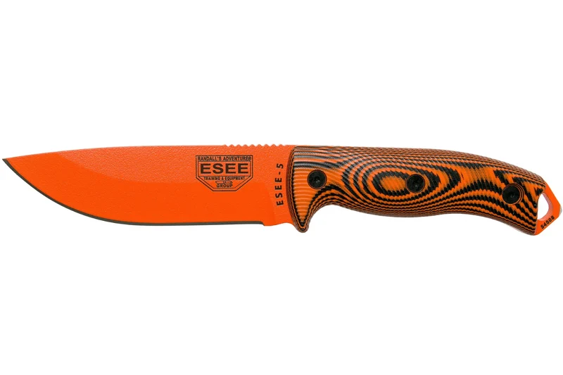 Couteau Esee 5 5POR-006 lame acier carbone orange 13,2cm manche G10 noir/orange + étui