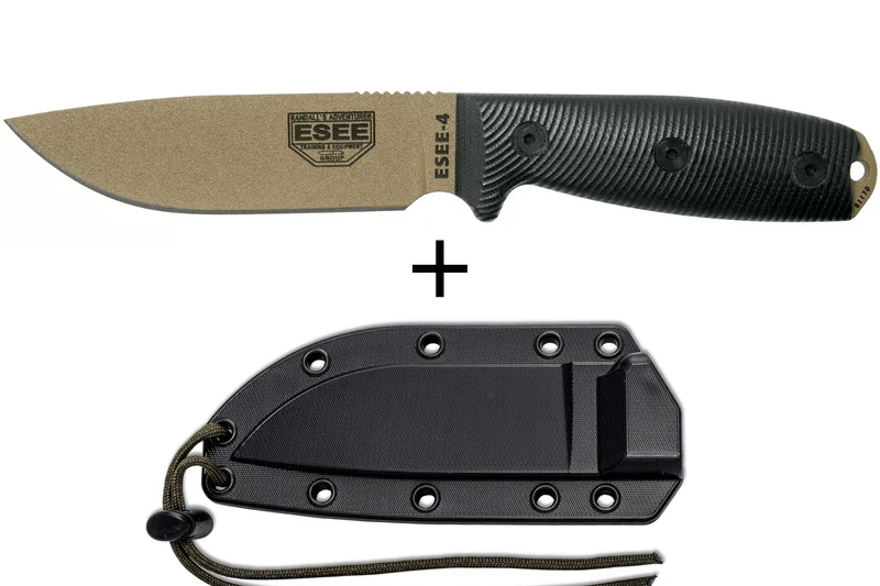Couteau Esee 4 4PDE-001 lame acier carbone dark earth 11,6cm manche G10 noir + étui