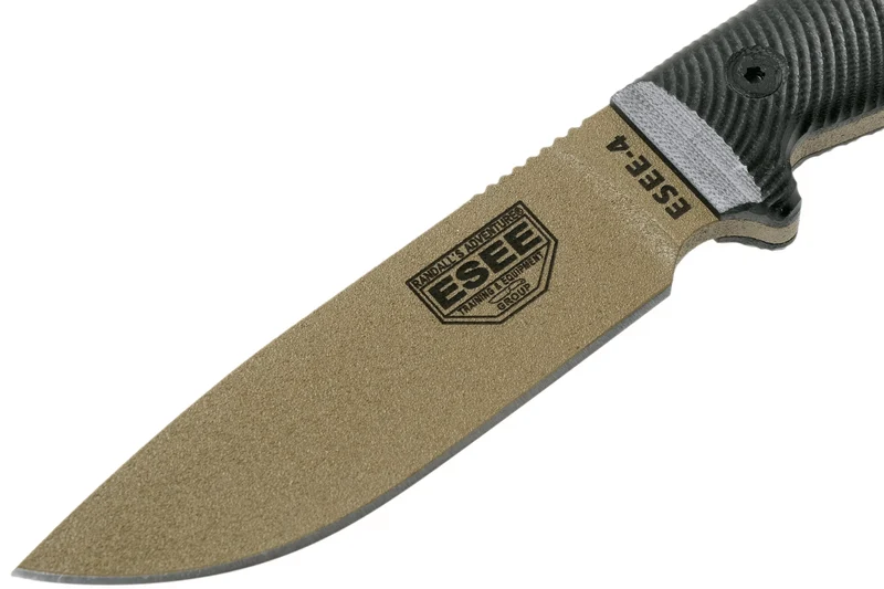 Couteau Esee 4 4PDE-001 lame acier carbone dark earth 11,6cm manche G10 noir + étui