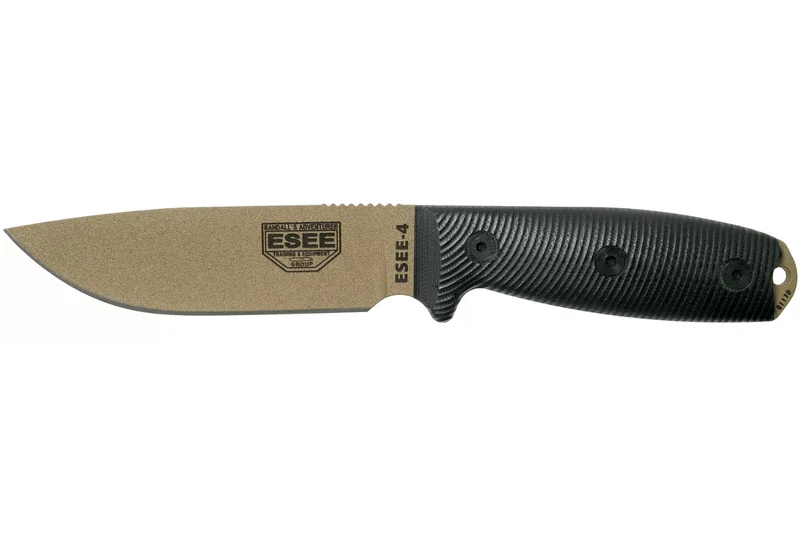 Couteau Esee 4 4PDE-001 lame acier carbone dark earth 11,6cm manche G10 noir + étui