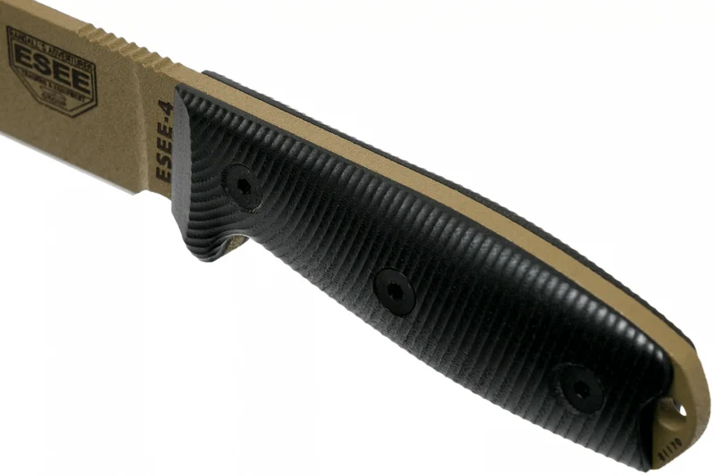 Couteau Esee 4 4PDE-001 lame acier carbone dark earth 11,6cm manche G10 noir + étui