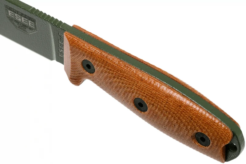 Couteau Esee 4 4POD-011 lame acier carbone vert 11,6cm manche micarta marron + étui