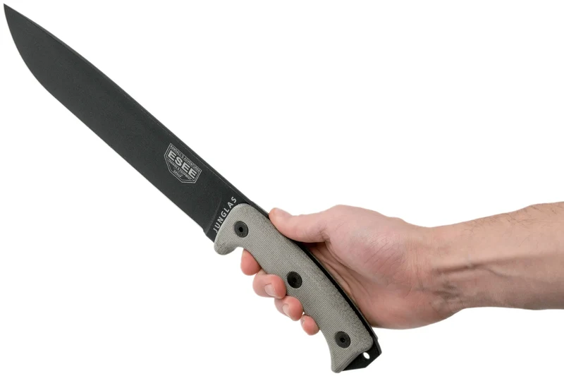 Machette Esee Junglas JUNGLAS-E lame acier carbone noir 26,5cm manche micarta gris + étui
