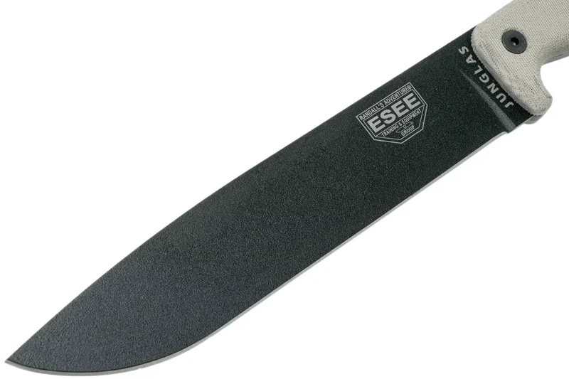 Machette Esee Junglas JUNGLAS-E lame acier carbone noir 26,5cm manche micarta gris + étui