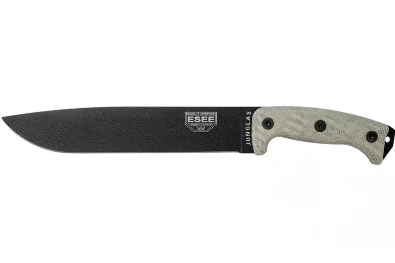 Machette Esee Junglas JUNGLAS-E lame acier carbone noir 26,5cm manche micarta gris + étui