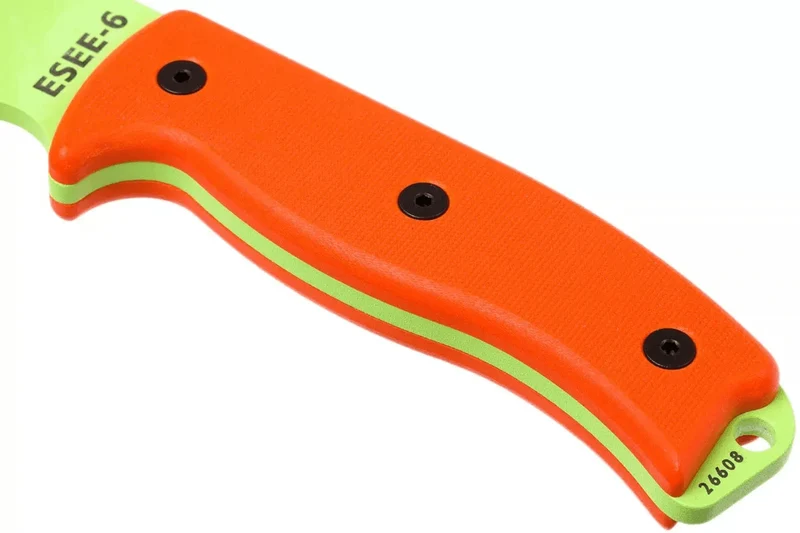 Couteau Esee 6 ESEE-6P-VG lame carbone venom green 16,5cm manche G10 orange + étui