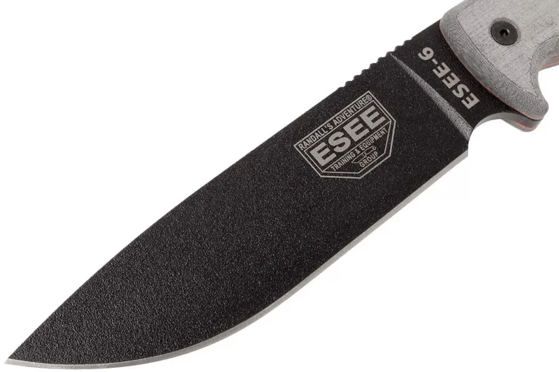 Couteau Esee 6 ESEE-6P-B lame acier carbone noir 16,5cm manche micarta gris + étui