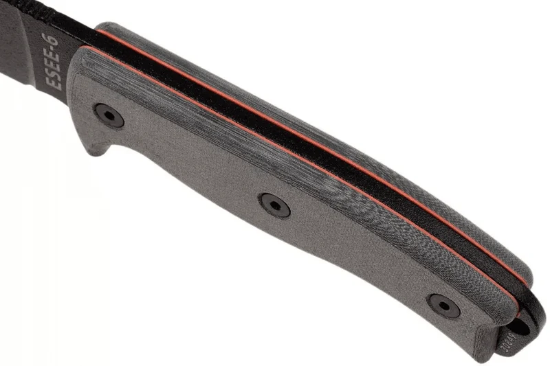 Couteau Esee 6 ESEE-6P-B lame acier carbone noir 16,5cm manche micarta gris + étui