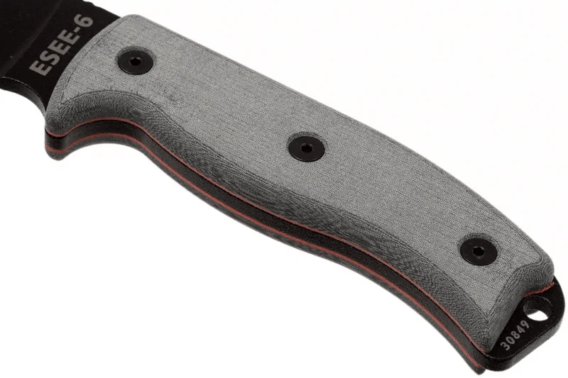 Couteau Esee 6 ESEE-6P-B lame acier carbone noir 16,5cm manche micarta gris + étui