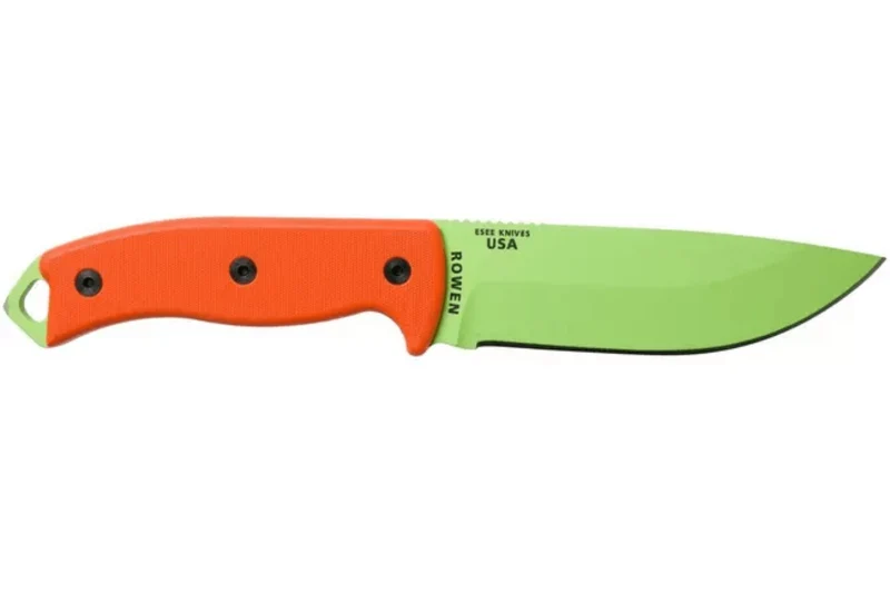 Couteau Esee 5 ESEE-5P-VG-E lame acier carbone venom green 13,7cm manche G10 orange + étui