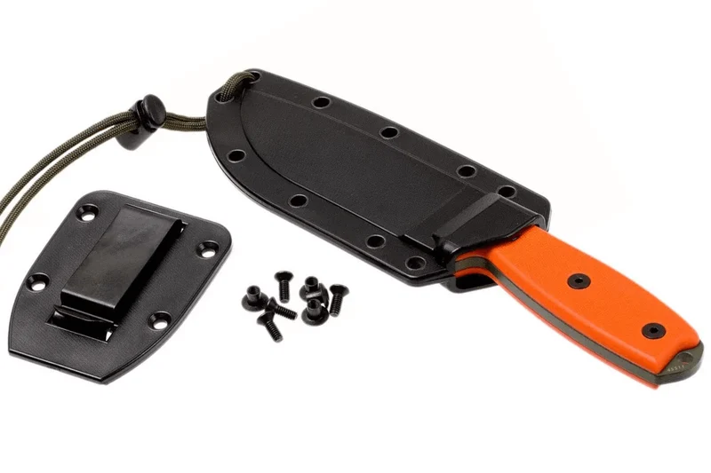 Couteau Esee 4 ESEE-4S-OD lame semi-dentée acier carbone vert 11,6cm manche G10 orange + étui