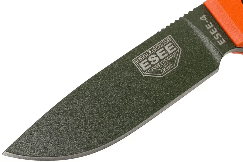 Couteau Esee 4 ESEE-4P-OD lame acier carbone vert 11,6cm manche G10 orange + étui