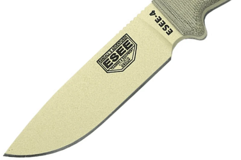 Couteau Esee 4 ESEE-4P-DT lame acier carbone désert 11,6cm manche micarta gris + étui