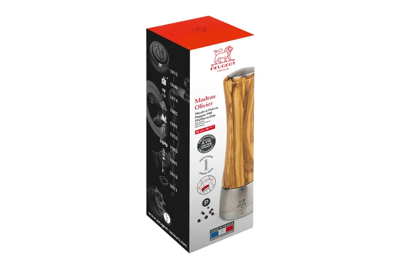 Moulin à poivre manuel Peugeot Madras U'Select en bois d'olivier et inox