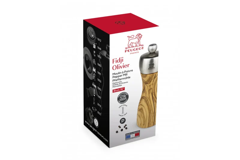 Moulin à poivre manuel Peugeot Fidji en bois d'olivier et inox