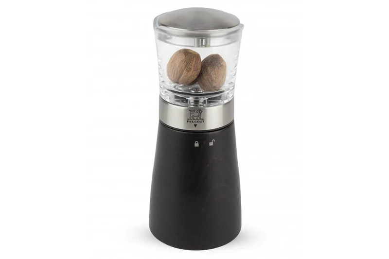 Moulin à muscade manuel Peugeot Madras en bois de hêtre, inox et acrylique chocolat 15cm