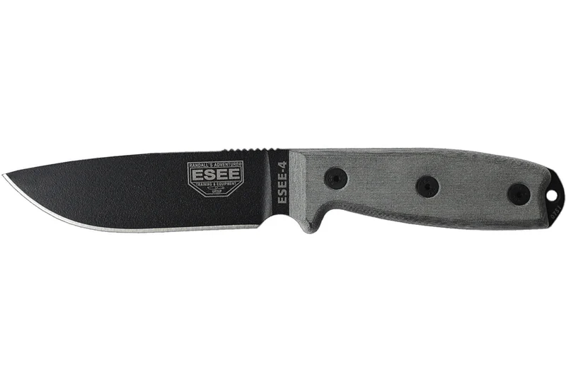 Couteau Esee 4 ESEE-4P-B lame acier carbone noir 11,6cm manche micarta gris + étui