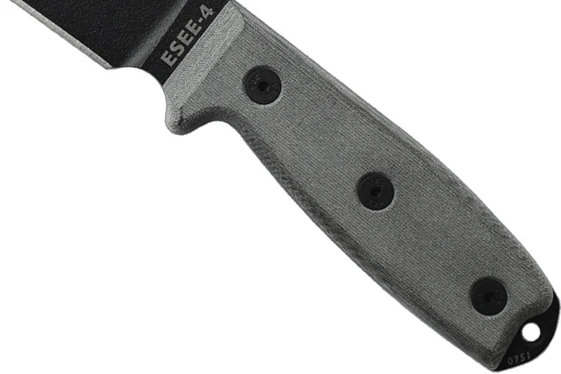Couteau Esee 4 ESEE-4P-B lame acier carbone noir 11,6cm manche micarta gris + étui