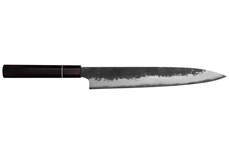 Couteau sujihiki 24cm japonais artisanal Naoki Mazaki WS2 Black Nashiji