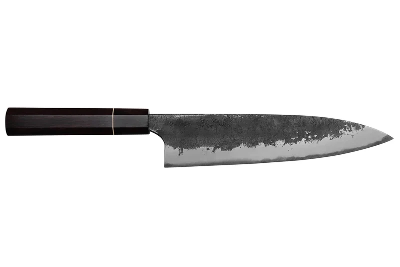 Couteau gyuto 21cm japonais artisanal Naoki Mazaki WS2 Black Nashiji