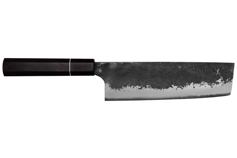 Couteau nakiri 16,5cm japonais artisanal Naoki Mazaki WS2 Black Nashiji