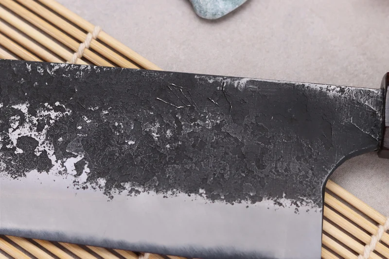 Couteau nakiri 16,5cm japonais artisanal Naoki Mazaki WS2 Black Nashiji