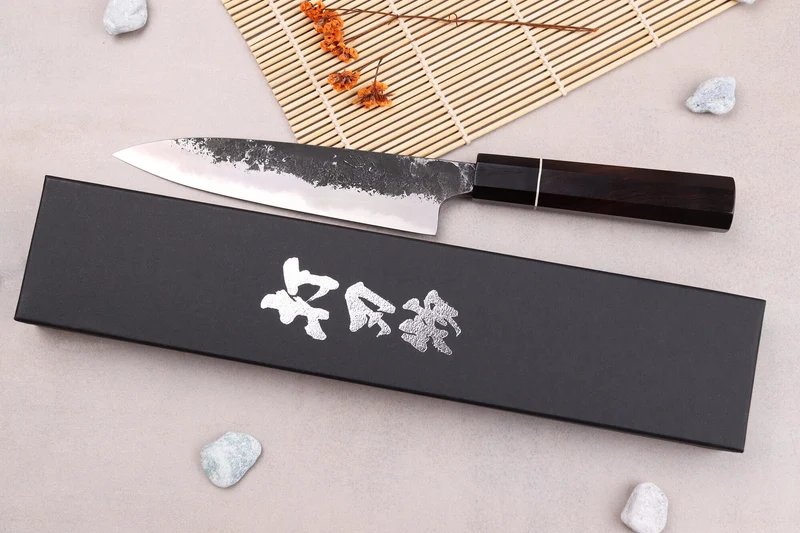 Couteau universel 15cm japonais artisanal Naoki Mazaki WS2 Black Nashiji