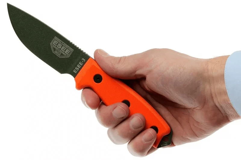 Couteau Esee 3 ESEE-3P-OD lame acier carbone vert 8,8cm manche G10 orange + étui