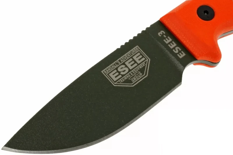 Couteau Esee 3 ESEE-3P-OD lame acier carbone vert 8,8cm manche G10 orange + étui