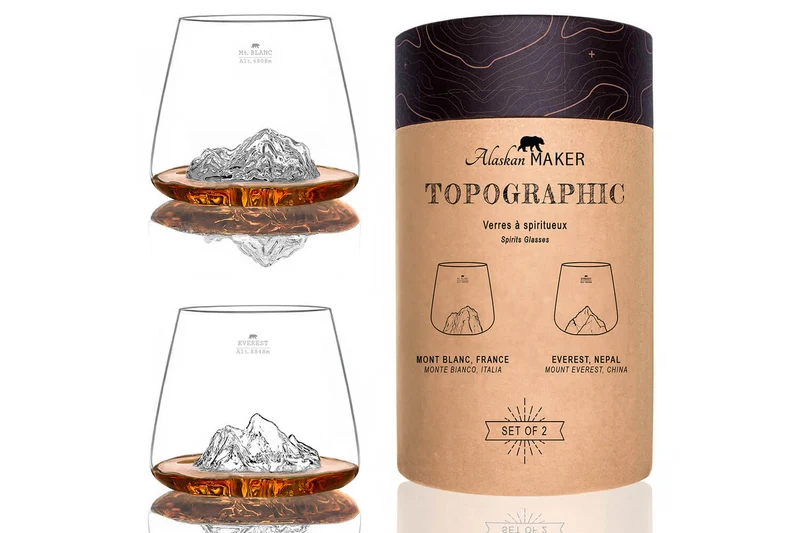 Set de 2 verres à spiritueux Alaskan Maker Topographic Everest & Mont Blanc en verre cristallin