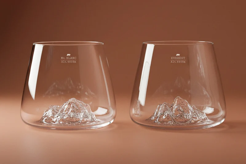 Set de 2 verres à spiritueux Alaskan Maker Topographic Everest & Mont Blanc en verre cristallin