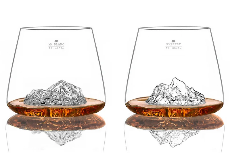 Set de 2 verres à spiritueux Alaskan Maker Topographic Everest & Mont Blanc en verre cristallin