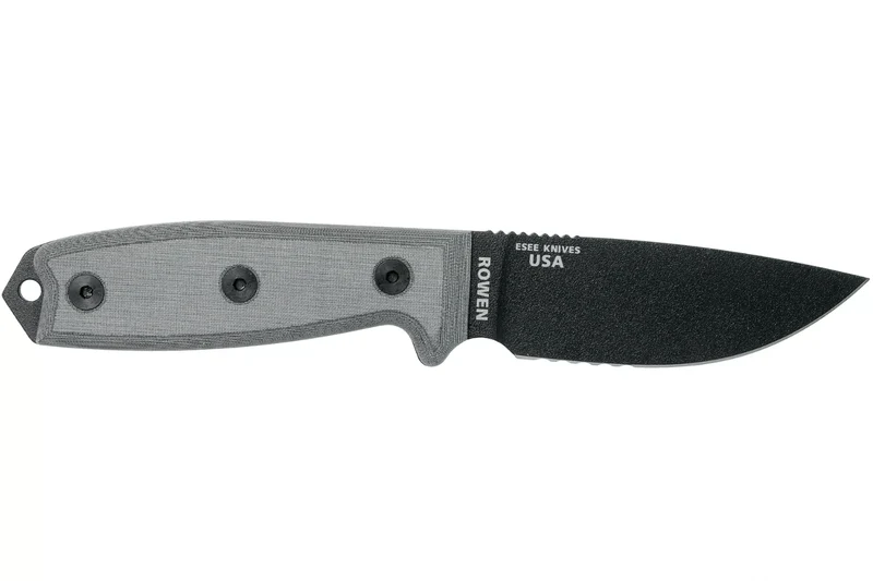 Couteau Esee 3 ESEE-3S-MB lame semi-dentée acier carbone noir 8,8cm manche micarta gris + étui marron