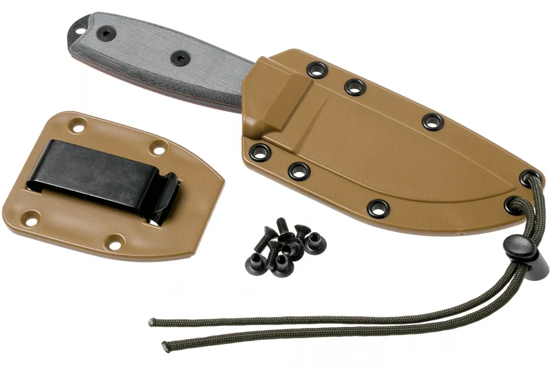 Couteau Esee 3 ESEE-3S-MB lame semi-dentée acier carbone noir 8,8cm manche micarta gris + étui marron