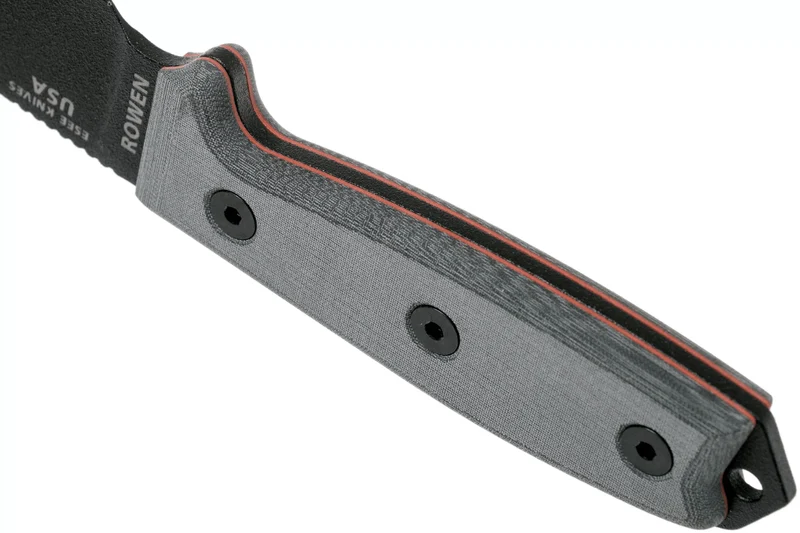 Couteau Esee 3 ESEE-3S-MB lame semi-dentée acier carbone noir 8,8cm manche micarta gris + étui marron
